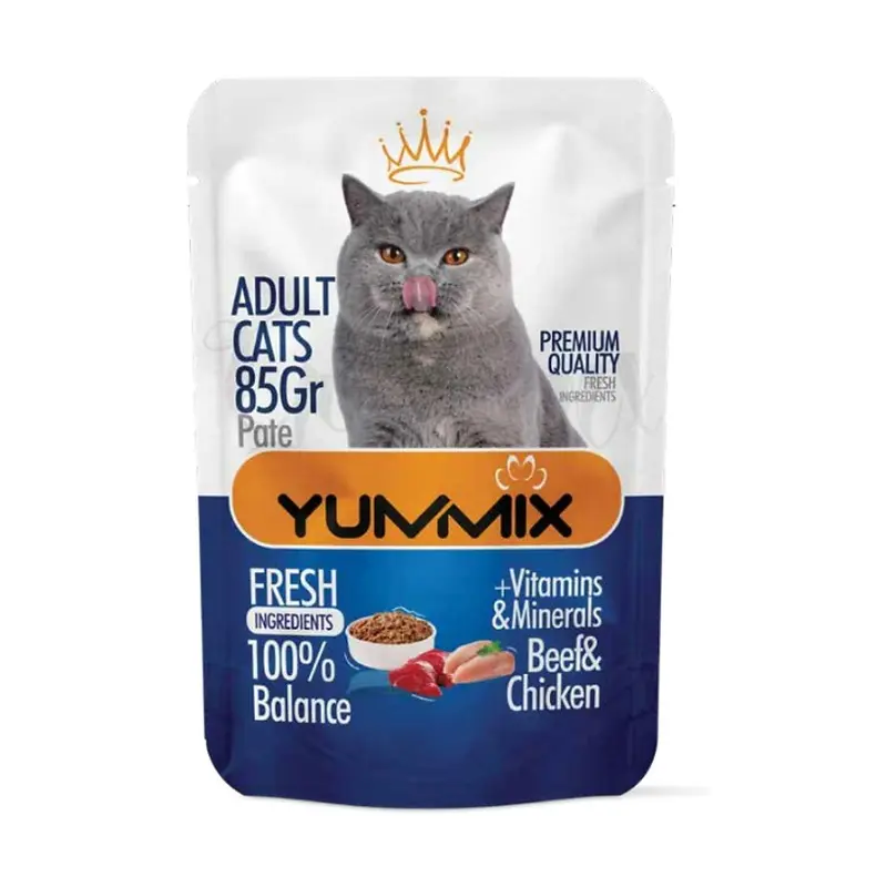 پوچ گربه یامیکس (Yamix) با طعم مرغ و گوشت، وزن ۸۵ گرم