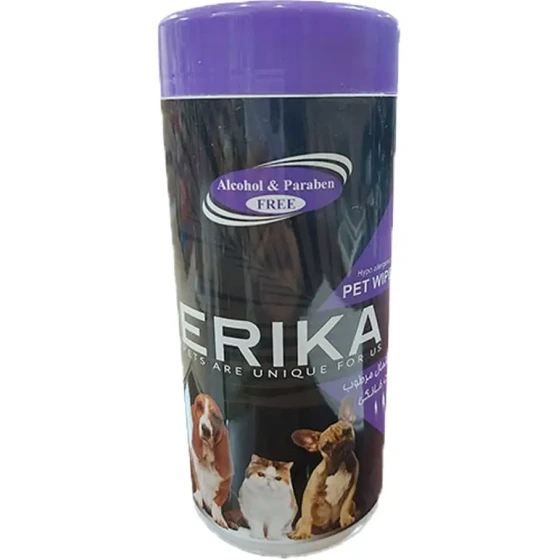 دستمال مرطوب نیوا بنفش اریکا (Erika) قوطی ۵۰ عددی مخصوص حیوانات خانگی